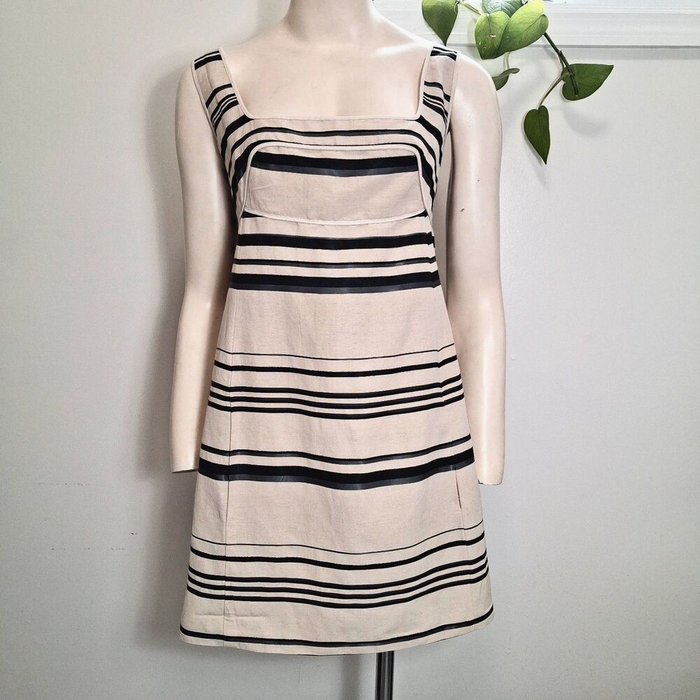 Narciso Rodriguez Italy Silk Sleeveless Tank Dress US 8 M IT 44 Pocket Black Tan